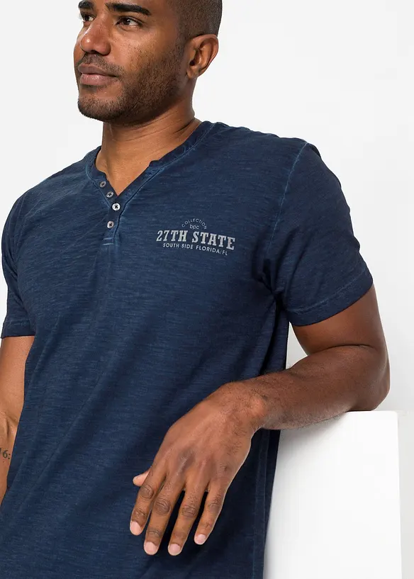 Maglia serafino a maniche corte in puro cotone effetto lavato, bonprix