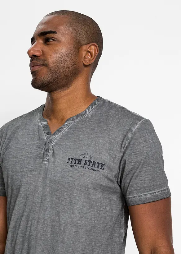 Maglia serafino a maniche corte in puro cotone effetto lavato, bonprix