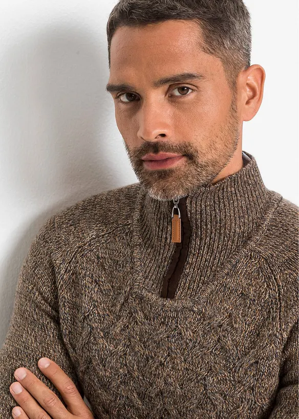 Maglione in misto lana con zip, bonprix
