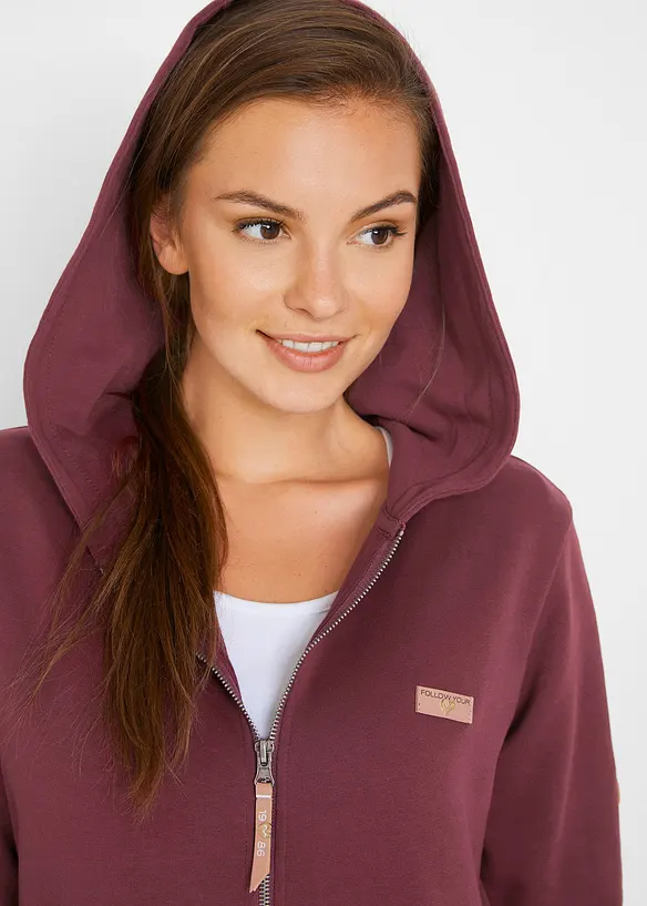 Felpa con zip e cappuccio in puro cotone, bonprix