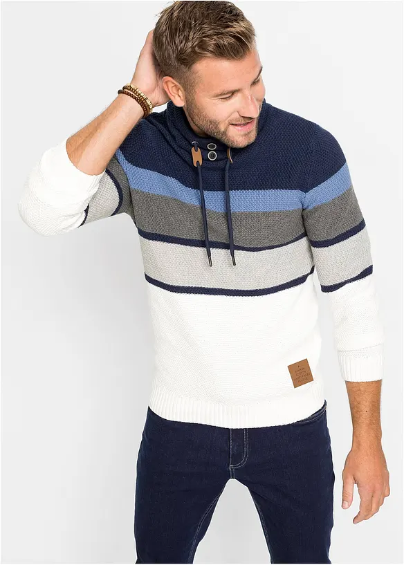Maglione in filato grosso con collo tubolare in puro cotone, bonprix