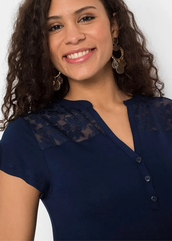 Maglia serafino in misto viscosa, bonprix