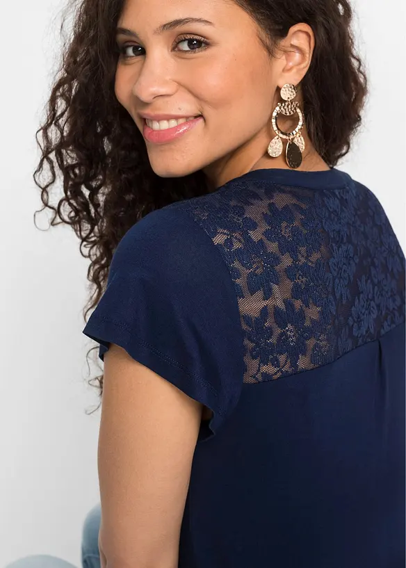 Maglia serafino in misto viscosa, bonprix