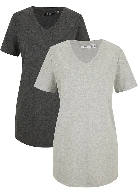 T-shirt lunga con scollo a V (pacco da 2), bonprix