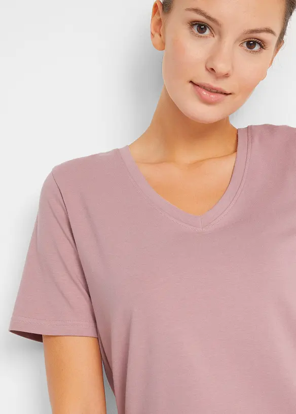 T-shirt lunga con scollo a V (pacco da 2), bonprix
