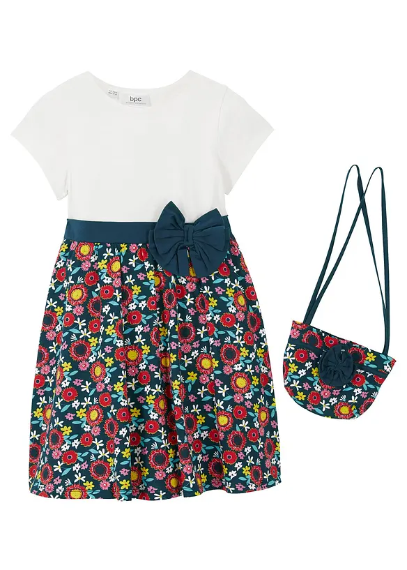 Abito in maglina e borsetta (set 2 pezzi) in puro cotone biologico, bonprix