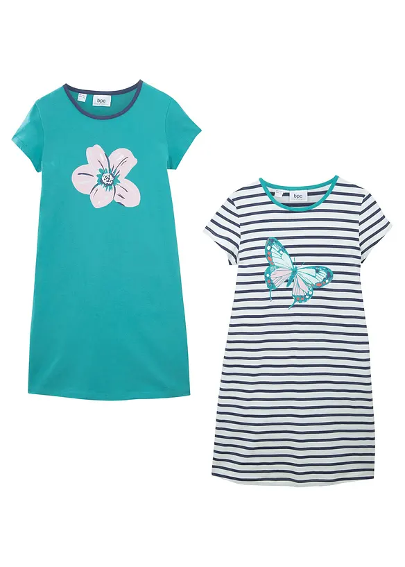 Camicia da notte a maniche corte in puro cotone (pacco da 2), bonprix