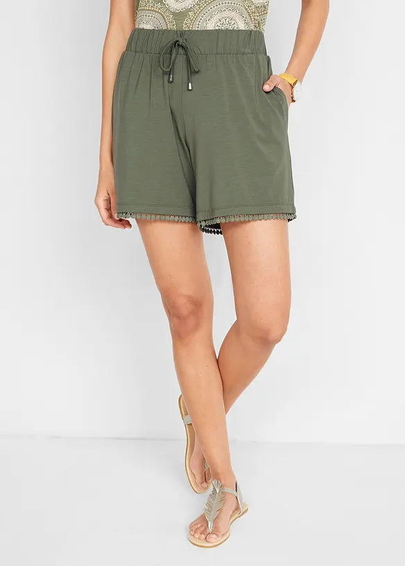 Shorts in jersey con cinta comoda e pizzo in misto viscosa, bonprix
