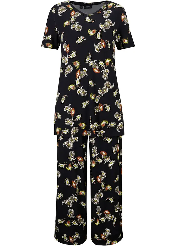 Maglia e pantaloni culotte in misto viscosa fluente (set 2 pezzi), bonprix
