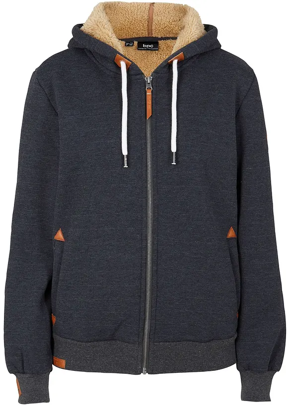 Felpa con zip e fodera teddy, bonprix