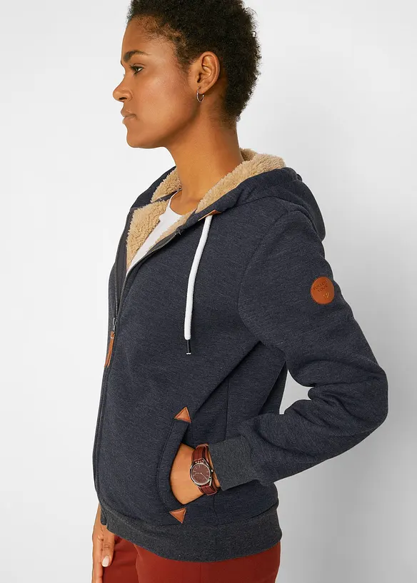 Felpa con zip e fodera teddy, bonprix
