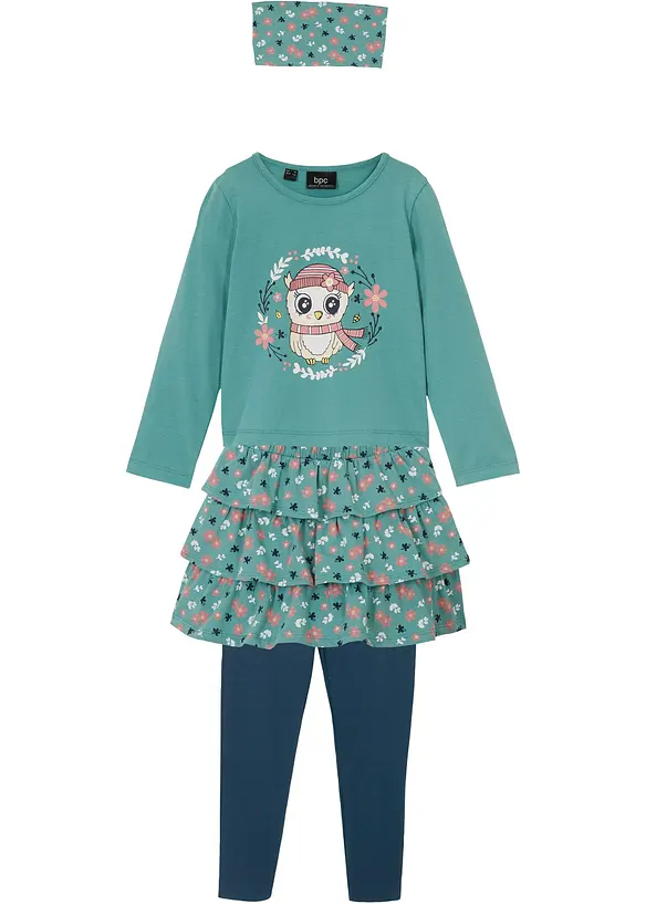 Maglia a maniche lunghe, gonna, leggings, fascia per capelli (set 4 pezzi), bonprix