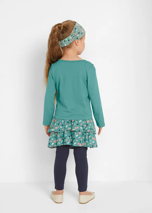 Maglia a maniche lunghe, gonna, leggings, fascia per capelli (set 4 pezzi), bonprix