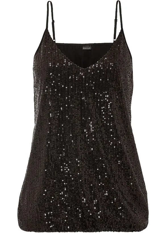 Top con spalline sottili e paillettes in morbido misto viscosa, bonprix