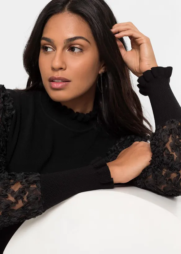 Maglione a collo alto in misto viscosa fluente, bonprix