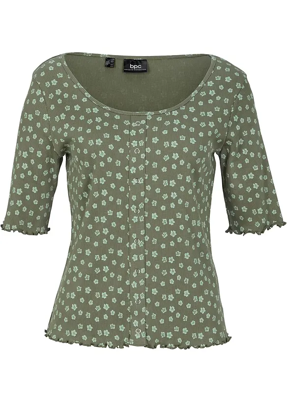 Maglia a costine a mezze maniche con stampa a fiori, bonprix