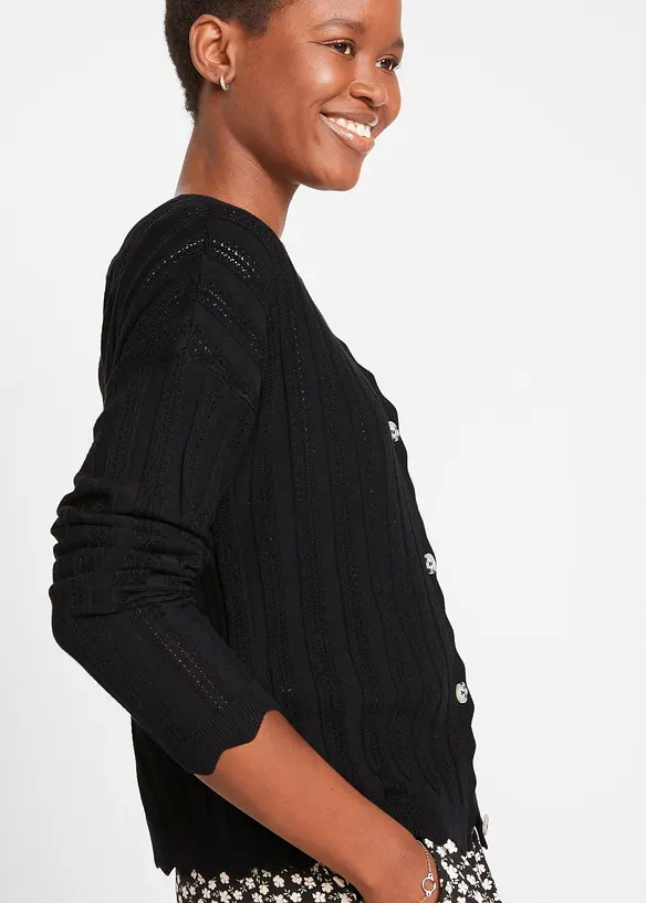 Cardigan corto traforato in misto viscosa, bonprix