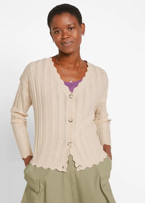 Cardigan corto traforato in misto viscosa, bonprix