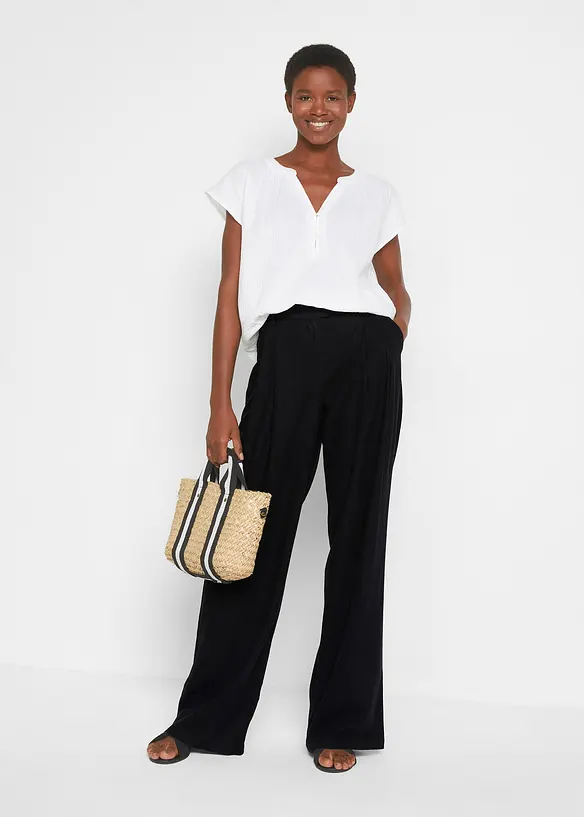 Pantaloni a palazzo in misto lino e viscosa leggero, bonprix