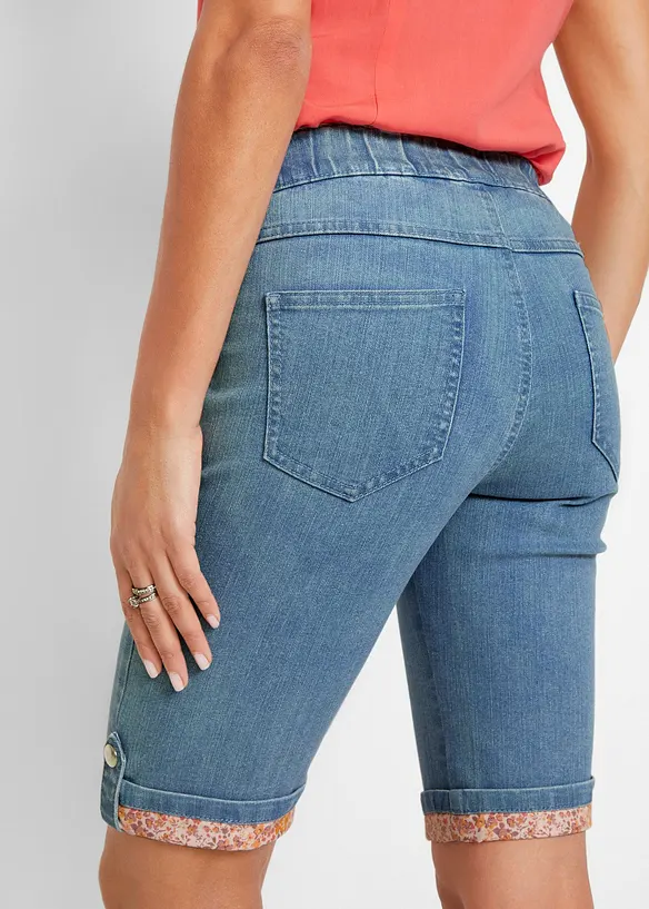 Bermuda in jeans con risvolto colorato, bonprix