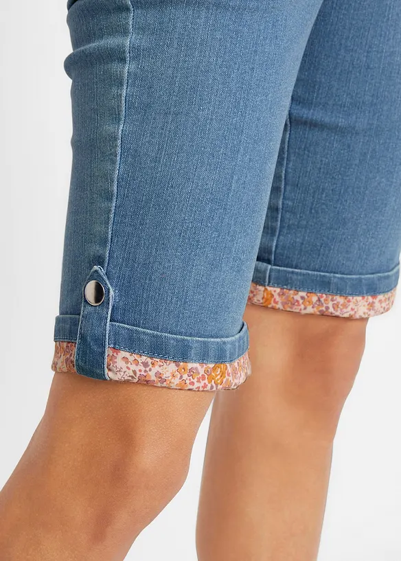 Bermuda in jeans con risvolto colorato, bonprix