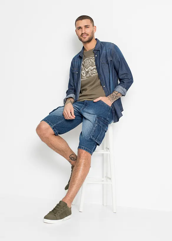 Bermuda cargo lunghi in jeans, relaxed fit, bonprix