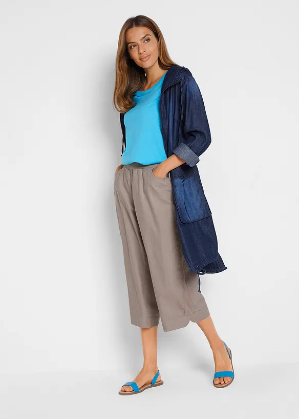 Pantaloni cropped in misto lino e cotone, bonprix