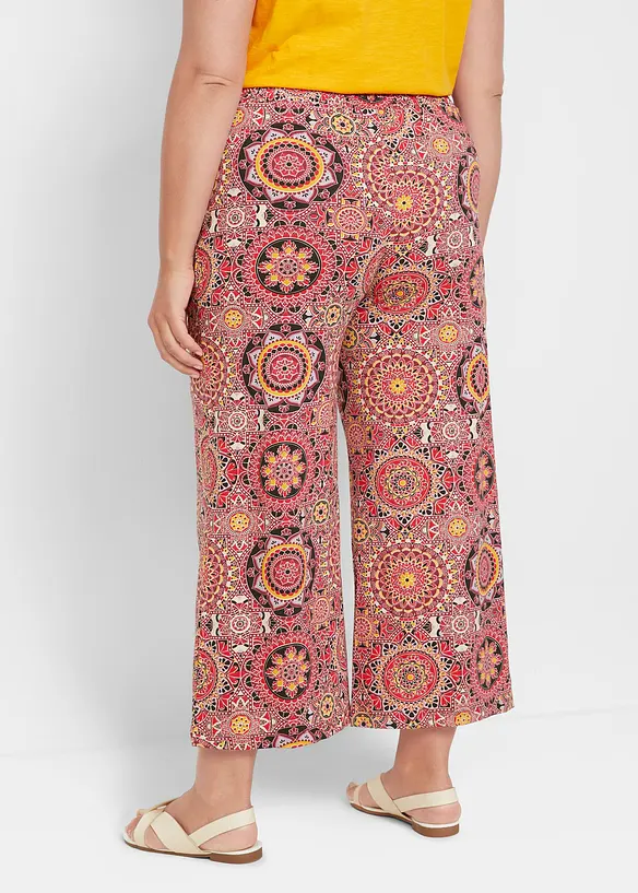 Pantaloni culotte larghi in jersey con vita alta a punto smock, lunghezza 7/8, bonprix