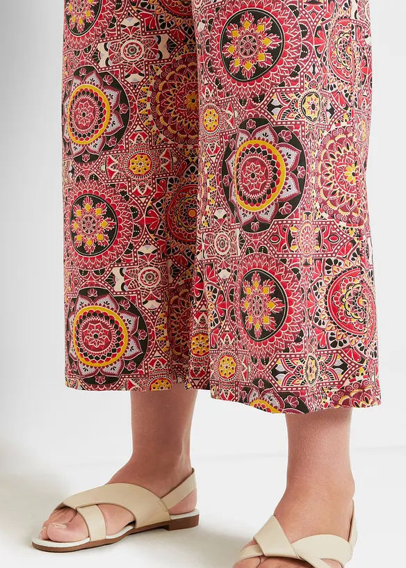 Pantaloni culotte larghi in jersey con vita alta a punto smock, lunghezza 7/8, bonprix
