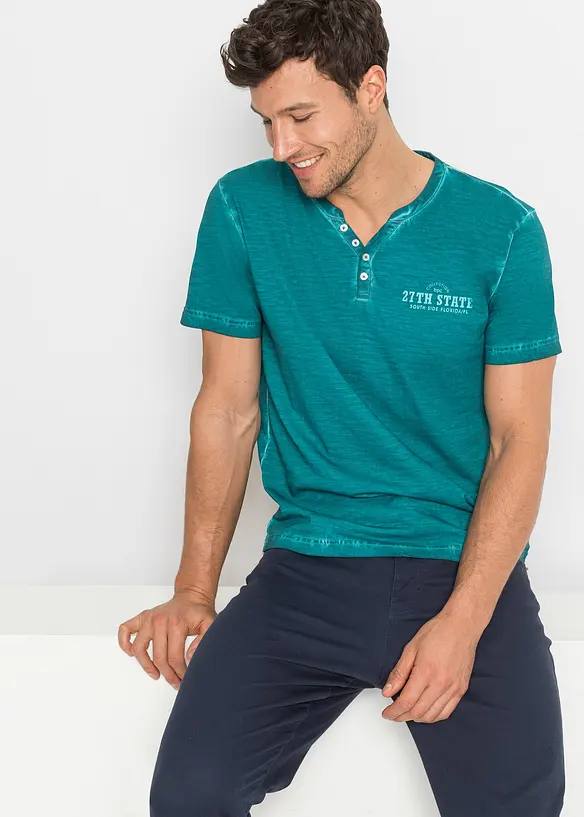 Maglia serafino a maniche corte in puro cotone effetto lavato, bonprix