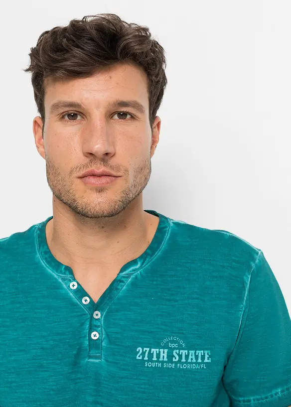 Maglia serafino a maniche corte in puro cotone effetto lavato, bonprix
