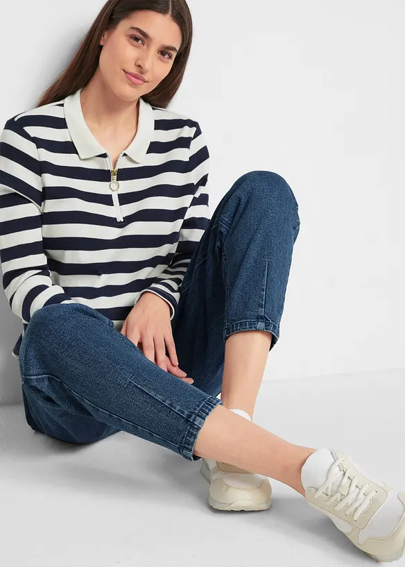 Jeans cropped barrell shape, a vita media, bonprix