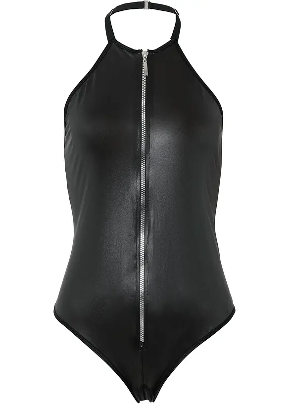 Body con perizoma ouvert in look bagnato, bonprix