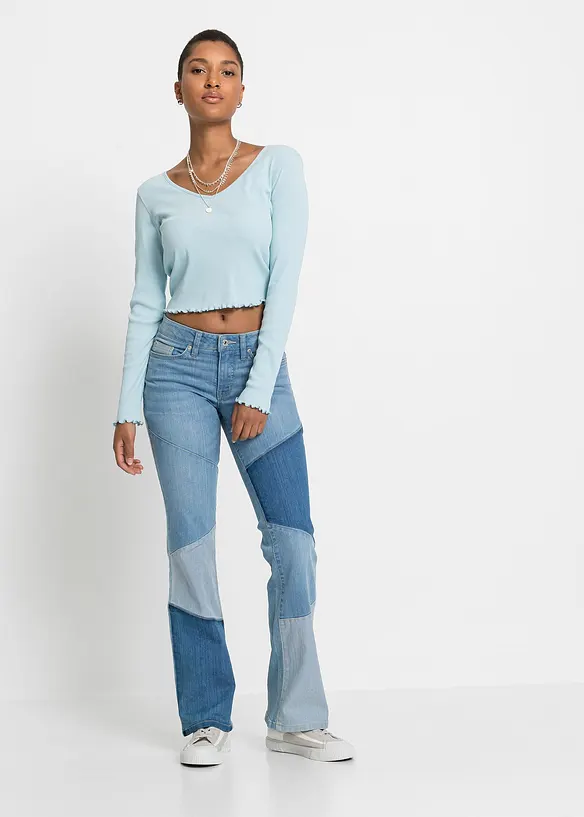 Jeans a zampa, vita media, bonprix