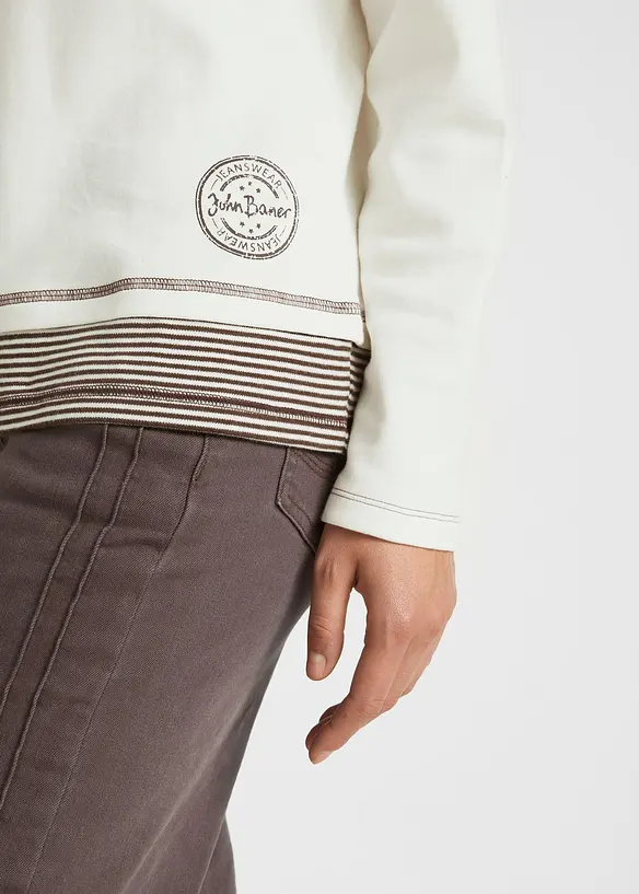 Maglia in cotone a maniche lunghe effetto 2 in 1, bonprix