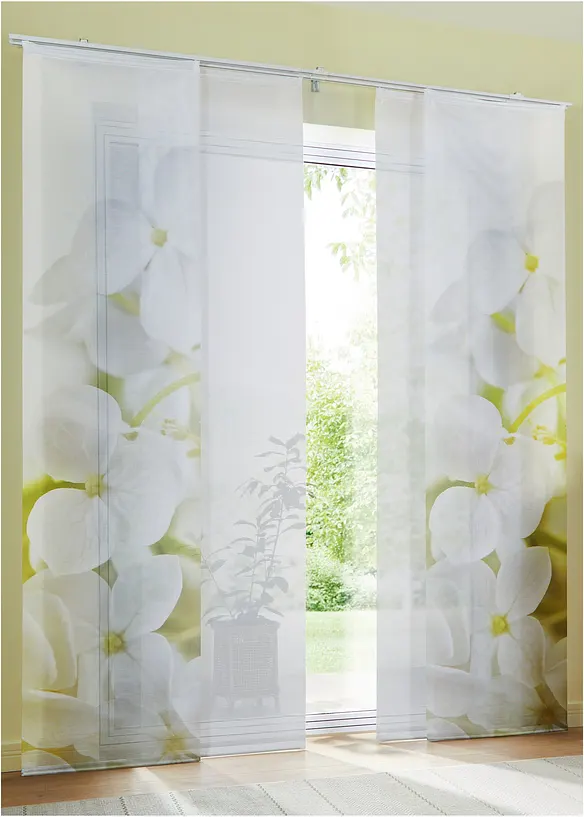 Tende a pannello con orchidee e in tinta unita (set 2 pezzi), bonprix