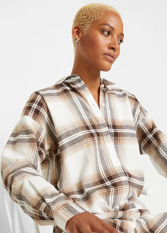 Camicia lunga in flanella di puro cotone, bonprix