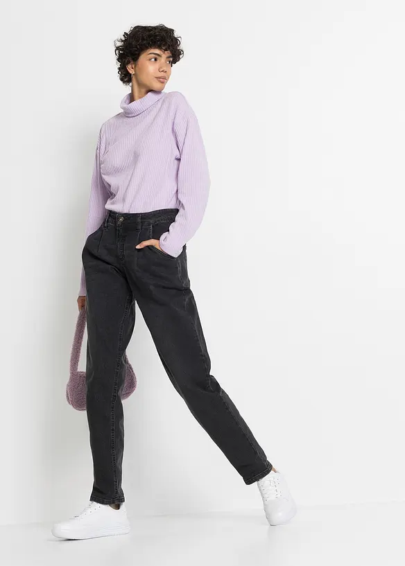 Jeans barrel elasticizzati, vita media, bonprix