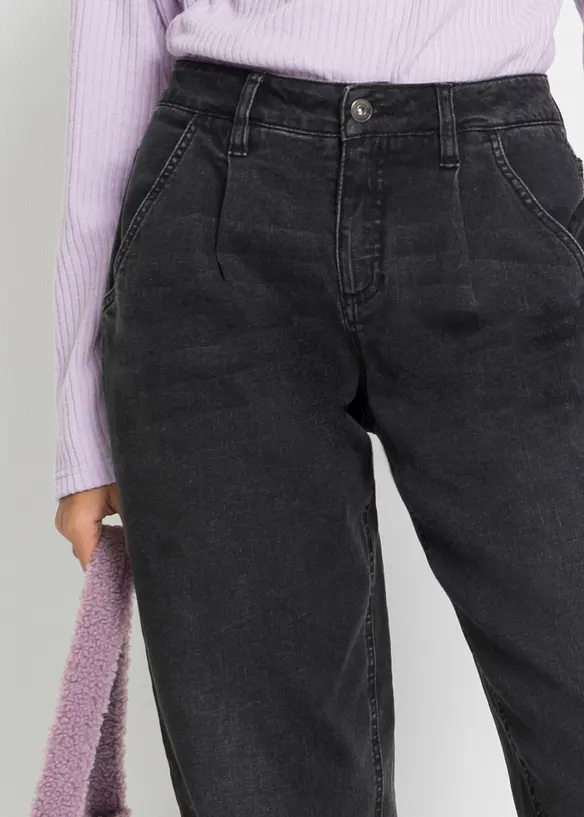 Jeans barrel elasticizzati, vita media, bonprix