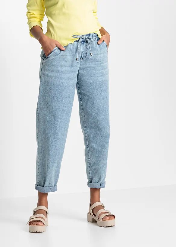 Jeans barrel shape con comodo elastico, vita media, bonprix