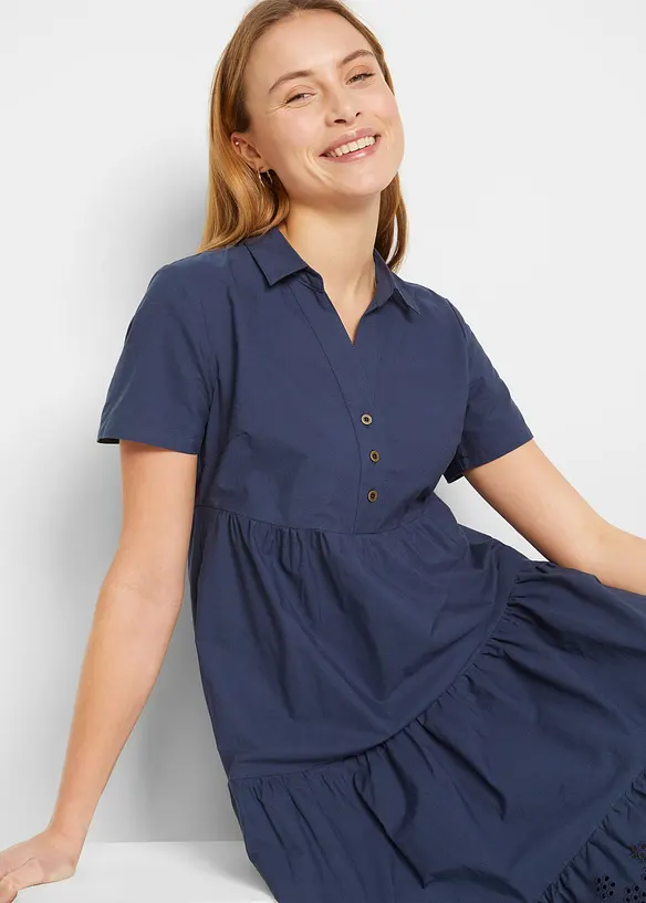 Abito tunica in puro cotone con ricamo traforato, bonprix