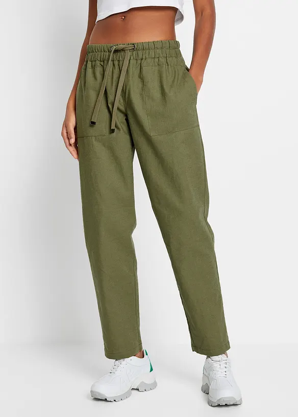Pantaloni con elastico in vita in misto lino leggero, bonprix