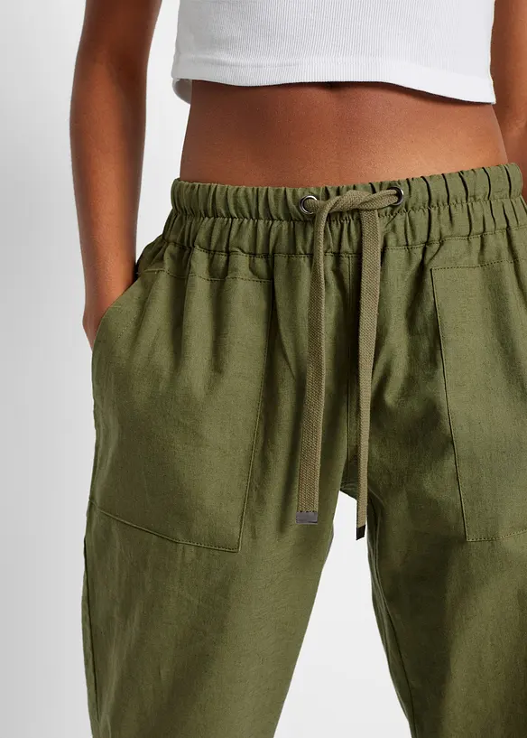 Pantaloni con elastico in vita in misto lino leggero, bonprix