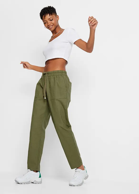 Pantaloni con elastico in vita in misto lino leggero, bonprix
