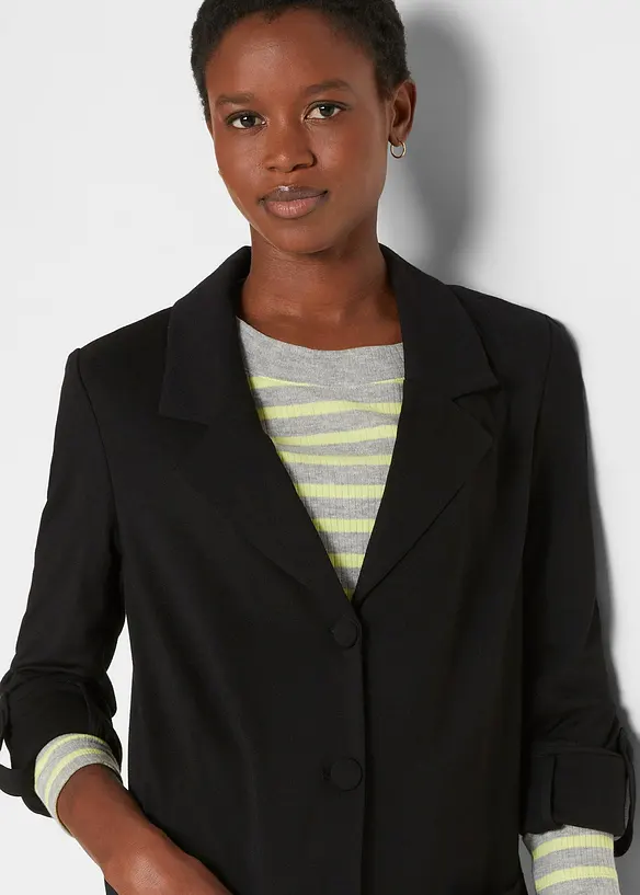 Blazer lungo in Punto di Roma misto viscosa, bonprix