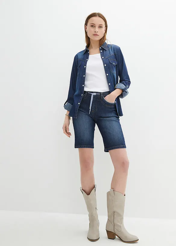 Bermuda in jeans slim fit con vita media, bonprix