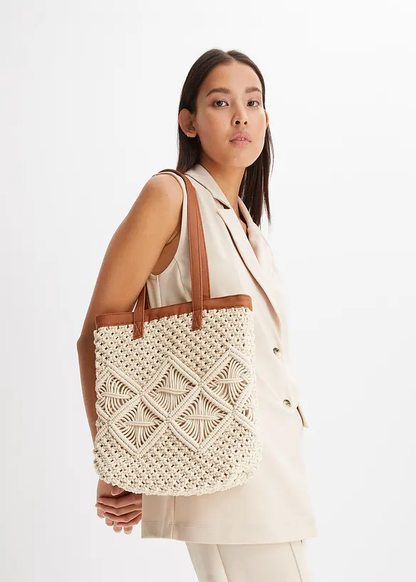 Borsa shopper in macram&egrave;, bonprix