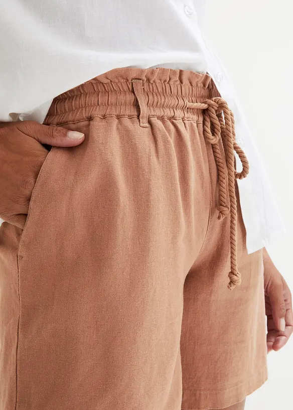 Shorts paper bag in misto lino, bonprix
