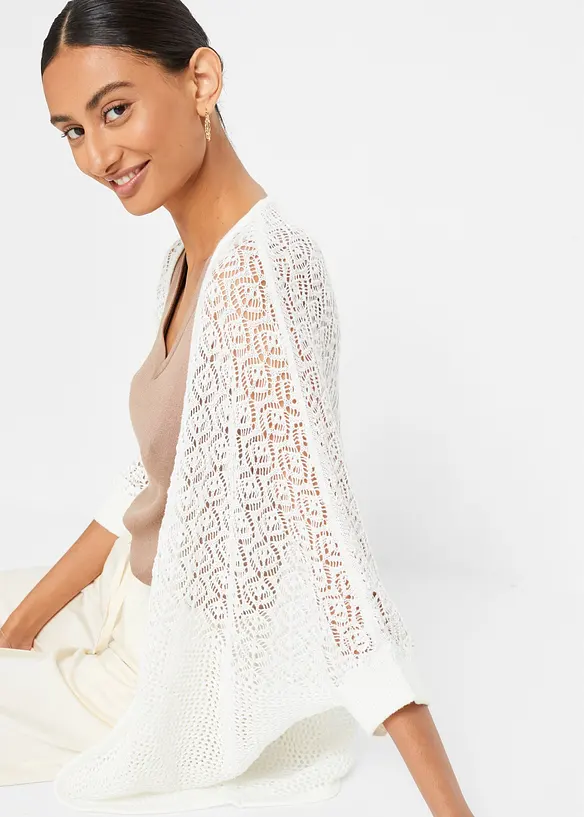 Cardigan lungo con motivo traforato, bonprix