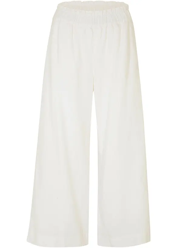 Pantaloni culotte cropped in misto lino leggero, bonprix